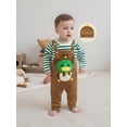 thumbnail image 6 of Baby Boy's Clothing Sets Fashionable Long Sleeve Striped Romper with Embroidered Overalls and Hat 3Pcs Outfits, 6 of 9