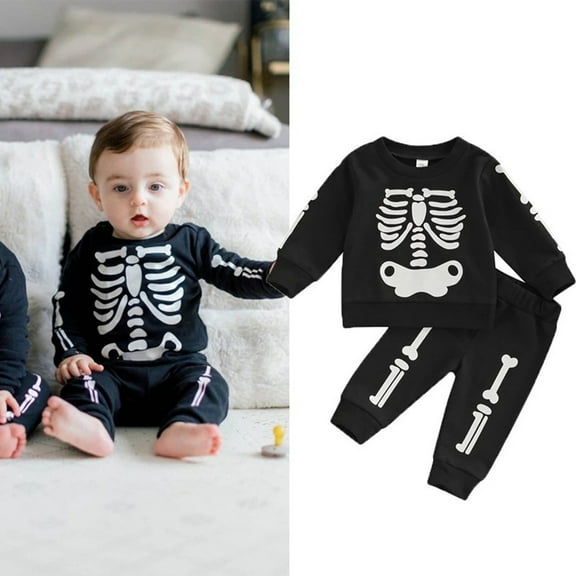 Unisex Kids' Halloween Costume Skeleton Pants Set 0-24 Months