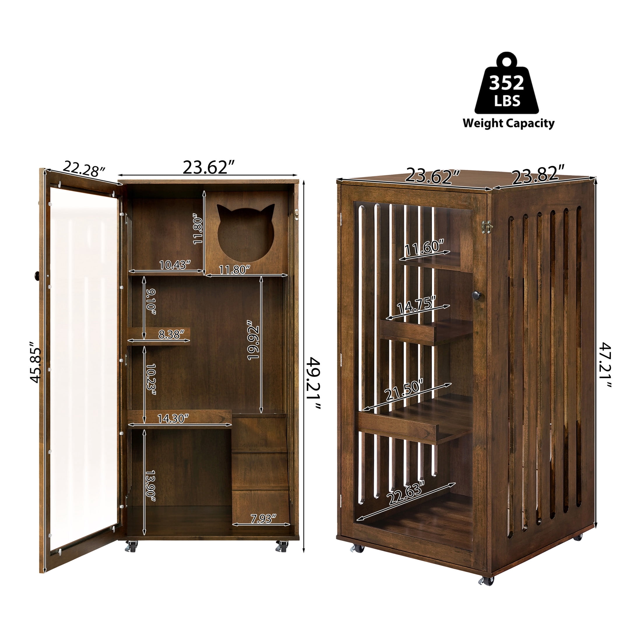 Christopher Knight Home Cat House Cabinet with Wheels & Door, Ventilated Indoor Pet Condo, Brown Oak