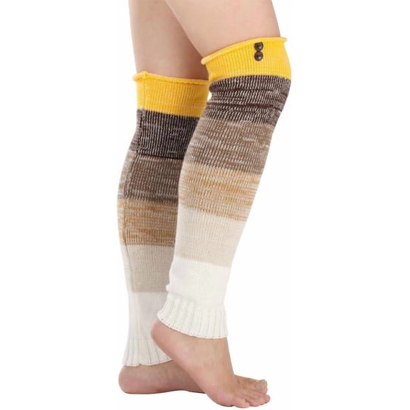 Acrylic Fiber Knitted Yarn Leg Warmers Winter Warm Striped Socks Thermal Long Boots Leg Covers Sleeve Knee High Socks for Women Cold Weather With Button Gold 505x132x6mm Gold