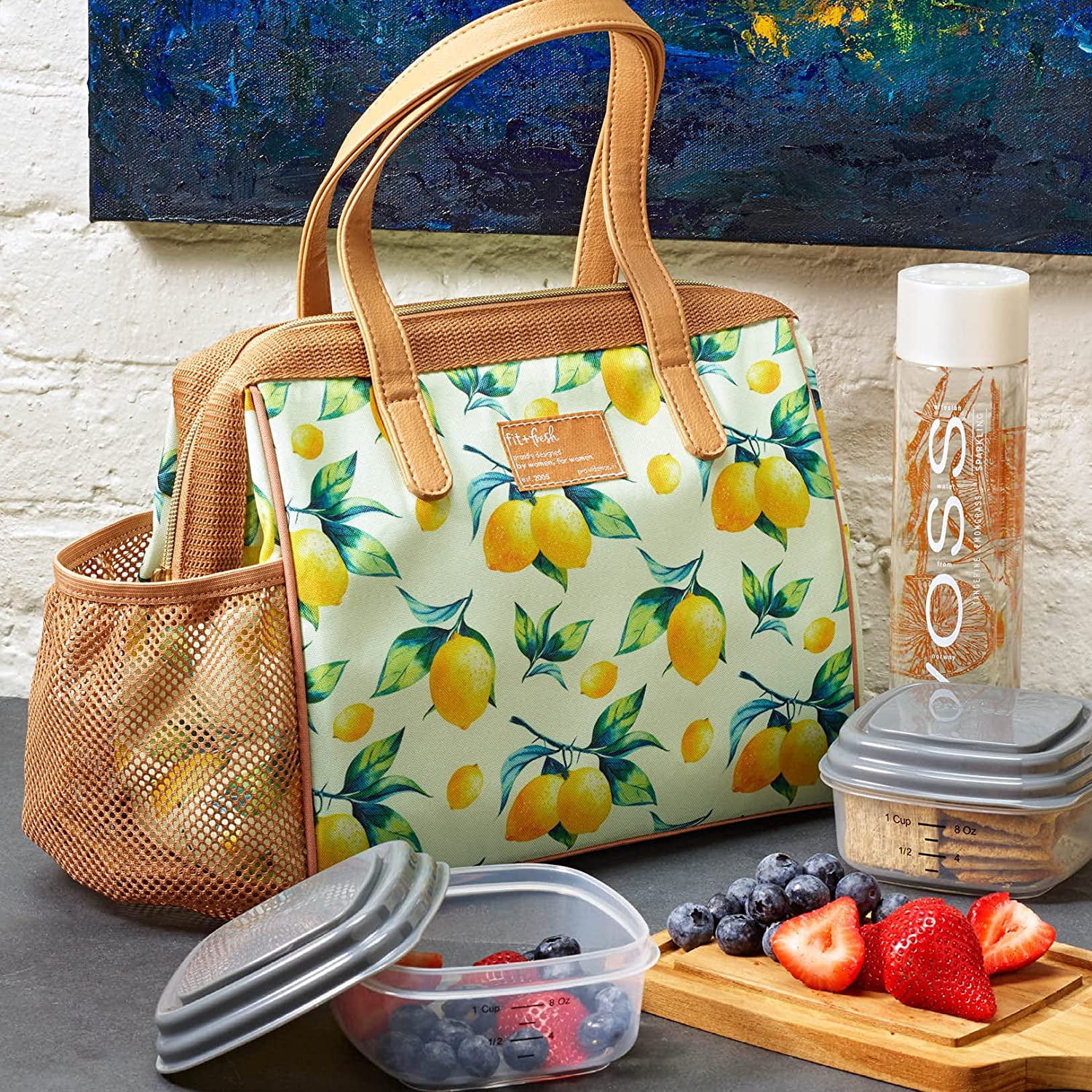 Fit + Fresh Cloverdale Adult Insulated Lunch Bag with Containers, Cute Lunch Bag For Women, Lemon