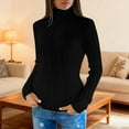 thumbnail image 2 of Arlun Women's Turtleneck Sweaters Cable Knit Long Sleeve Stretch Slim Fit Pullover Tops Fall Winter Casual Solid Color Basic Base Layer Sweater Trendy Winter Warm Outfits Black L, 2 of 5