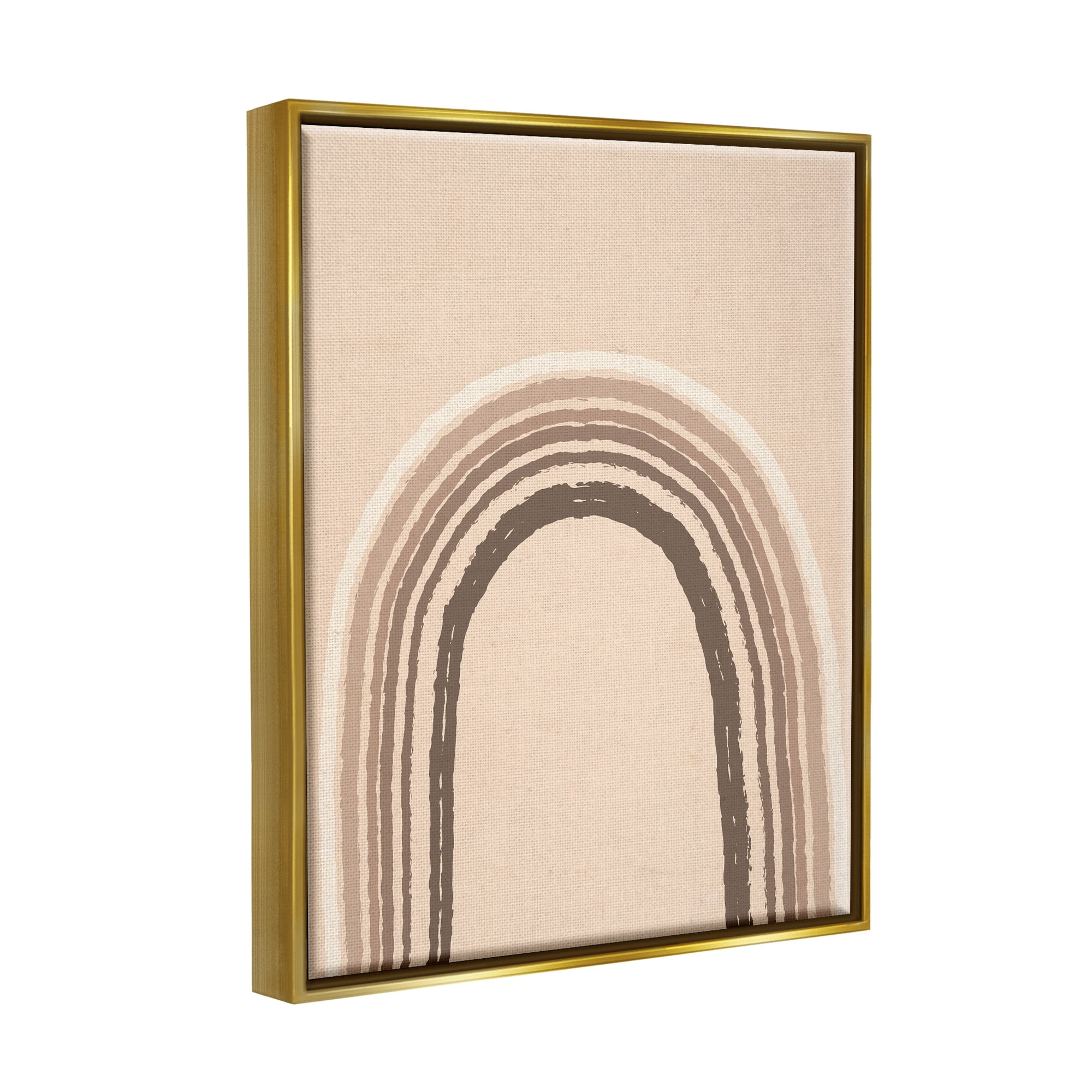 Stupell Industries Boho Rainbow Arched Stripes Neutral Brown Tones Graphic Art Metallic Gold Floating Framed Canvas Print Wall Art, Design by Caroline Alfreds