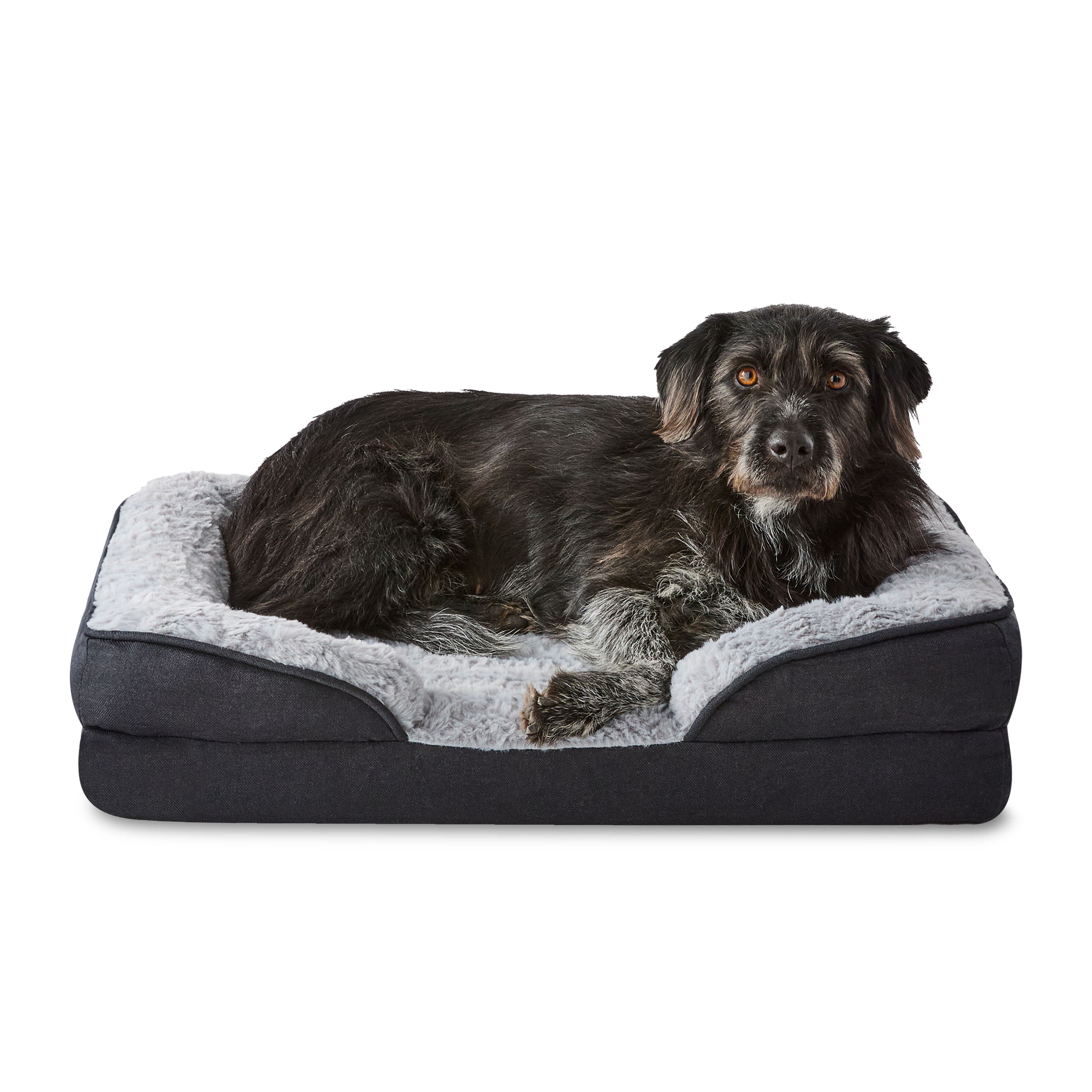 Vibrant Life Small Orthopedic Bolster Dog Bed, Black, 23" x 28"