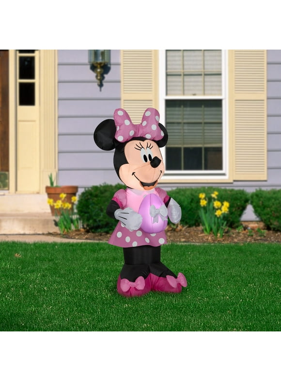 Gemmy Airblown Inflatable Minnie Mouse in Pink Polka Dot Easter Dress, 3.5 ft Tall