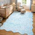 thumbnail image 3 of Moynesa 5'x7' Floral Scalloped Area Rugs for Living Room, Vintage Distressed Washable Rug, Cottage Boho Accent Rug for Bedroom Sunroom Playroom Dorm Office Low Pile Non Slip, Mist Blue, 3 of 11