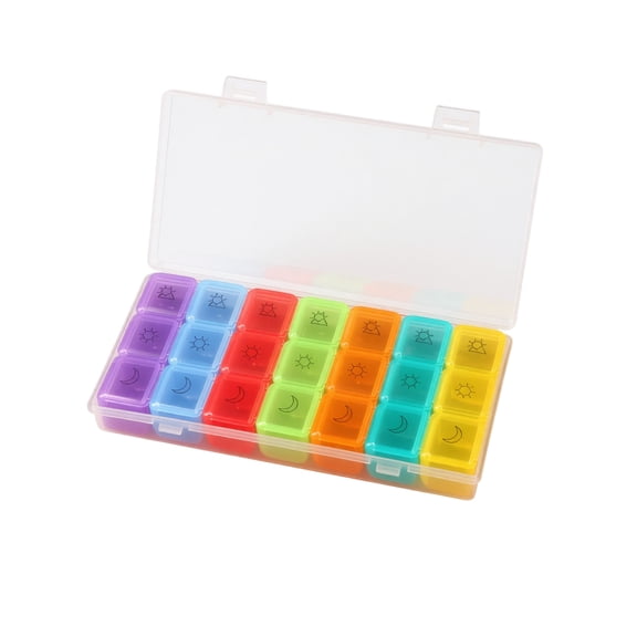 Pill Organizer 7 Day Am Pm Weekly Rainbow Plastic Box for Travel and Daily Use