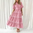 thumbnail image 2 of Riforla Women's Summer Button Down Shirt Dress Short Puffy Sleeve Tiered Ruffle Flowy Long Maxi Dresses Light Pink XXL, 2 of 10