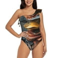 thumbnail image 4 of Daiia Western Cowboy Duck Women's One Piece Swimsuits Personalized One Shoulder Swimwear Asymmetric Ruffle Bathing Suits-Small, 4 of 8