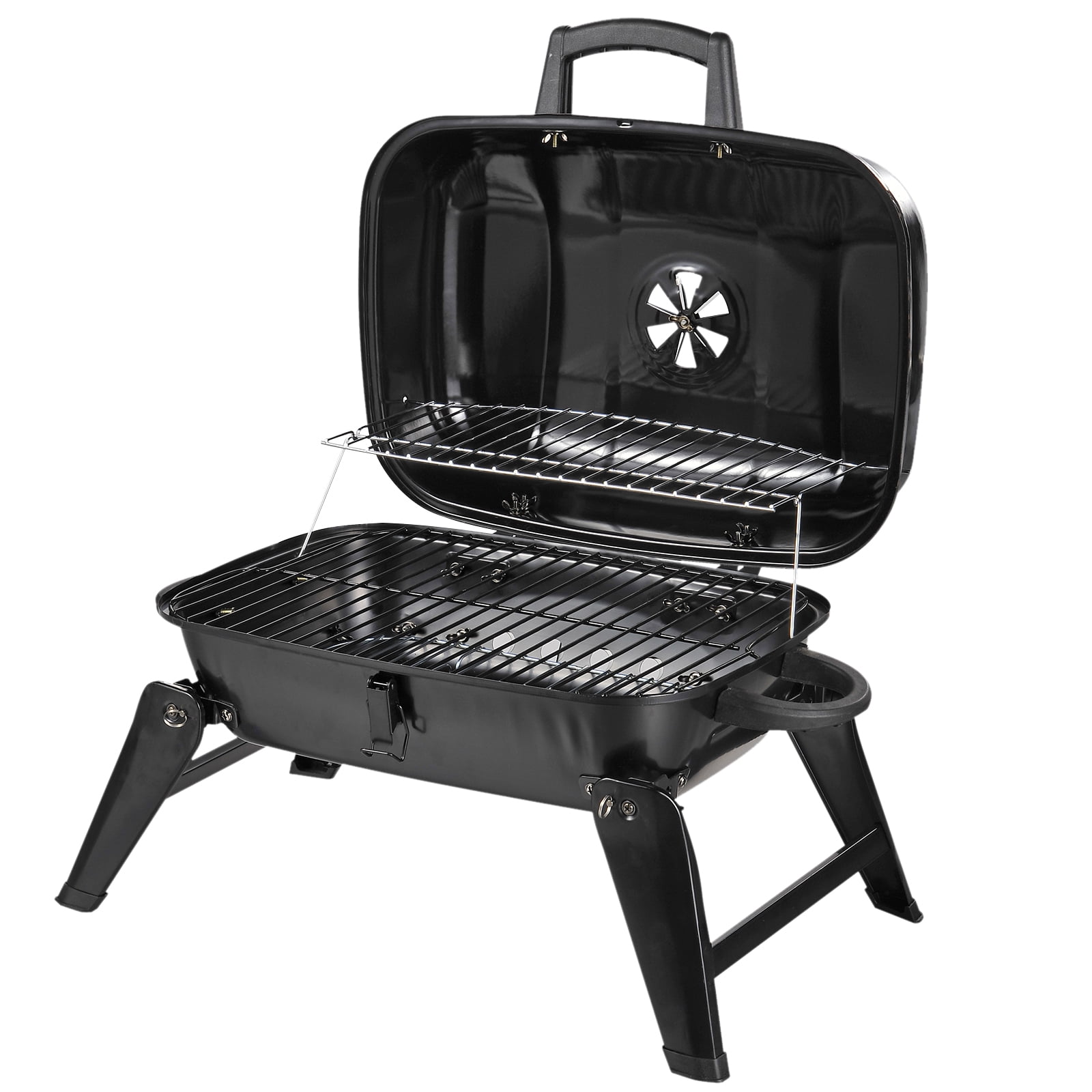 Outsunny 14” Iron Porcelain Portable Folding Outdoor Tabletop Charcoal