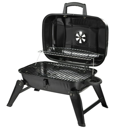 Outsunny 14” Iron Porcelain Portable Folding Outdoor Tabletop Charcoal Barbecue