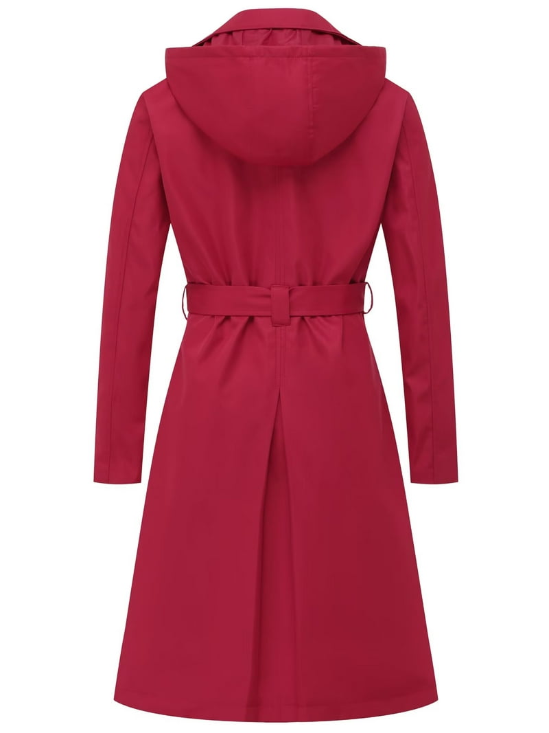 Chrisuno Coats for Women Long Dress formal 3/4 Length Double Breasted Trench  Coat Lapel Jacket with Belt Red S