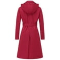 thumbnail image 2 of Chrisuno Long Trench Coat Women for with Hood Double-Breasted Water Repellent Classic Overcoat Slim Outerwear Belt Red L, 2 of 5