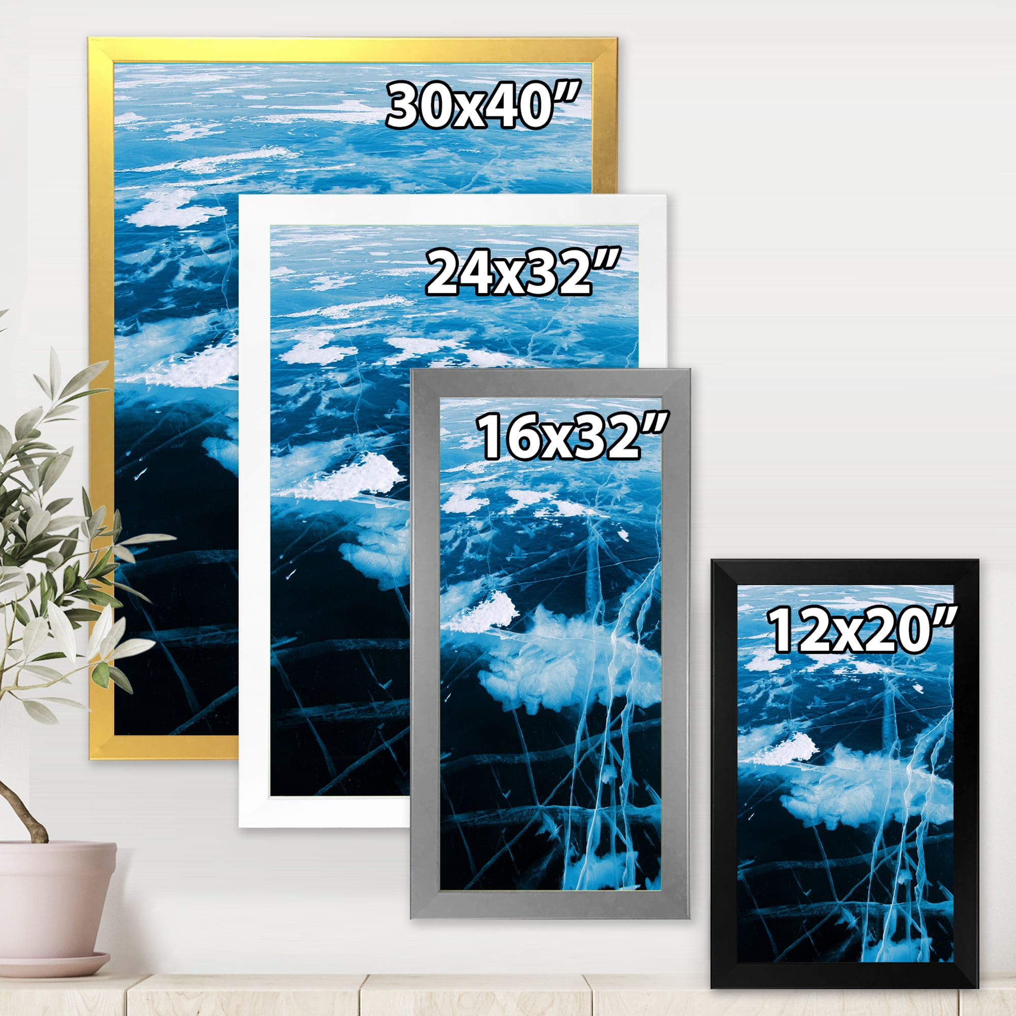 Designart 'White and Blue Ice Structure I' Modern Framed Art Print