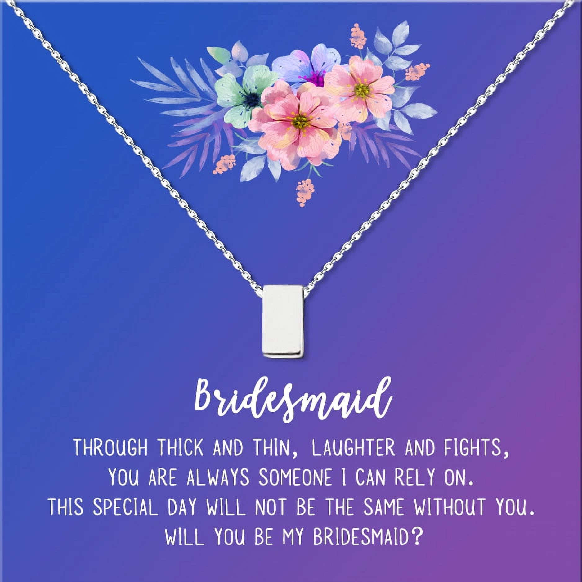 Anavia Bridesmaid Proposal Necklace, Will You Be My Bridesmaid, Bridal Party Gift Card Jewelry Necklace-[Silver Cube, Blue-Purple Gift Card]