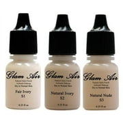 Glam Air Water-based Foundation Assorted Light Satin Finish Shades Airbrush S1-S2-S3 - 0.25Oz, Set of 3