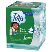 لوشن Puffs Plus لمناديل الوجه، 6 صناديق عائلية، 124 منديلًا في كل صندوق