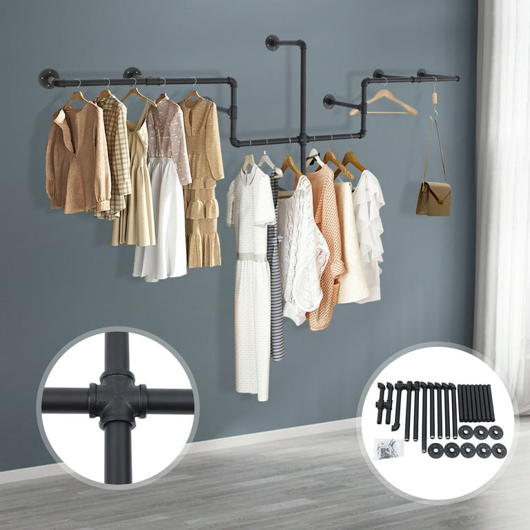 Clothing Rack Metal Clothes Display Hanger Wall Mounted for Homes Retail  Garment Stores Studios Black 
