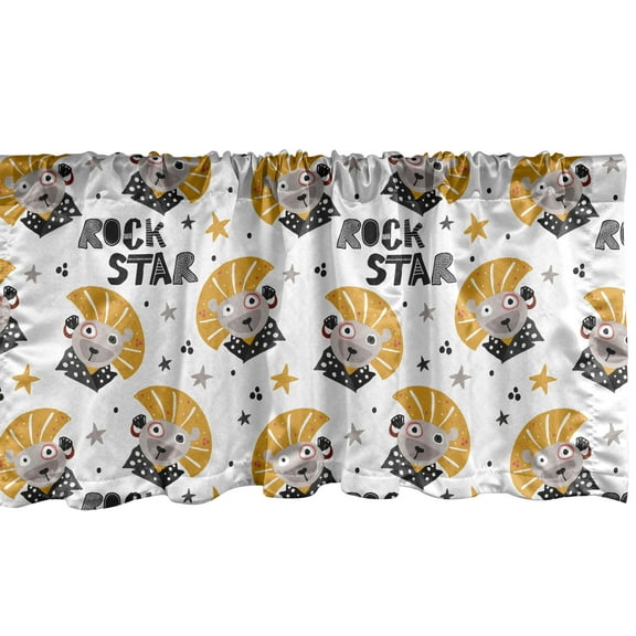 Ambesonne Lion Valance Pack of 2, Unusual Rock Star Text, 54"X18", Dark Yellow White