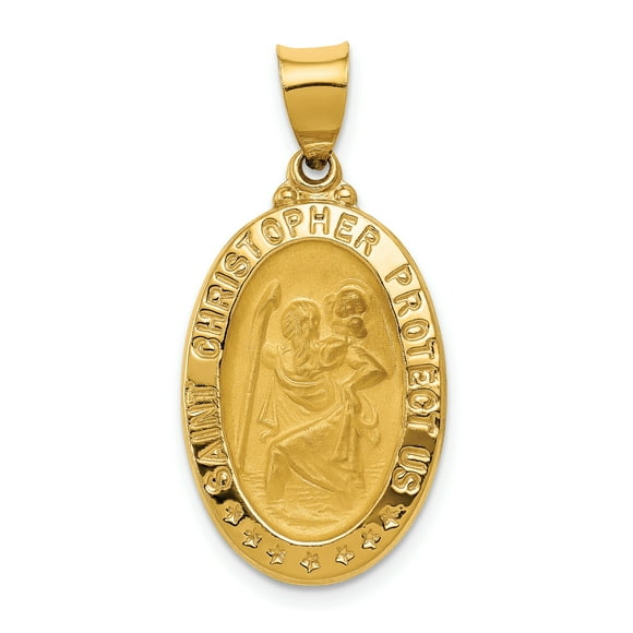 14k Yellow Gold Saint Christopher Medal Necklace Charm Pendant Religious Patron St