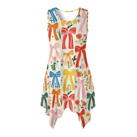 HELLHERO Ribbon Sleeveless Sundress, Side Pockets Summer Sleeveless Dress with Irregular Hem Asymmetric for Party