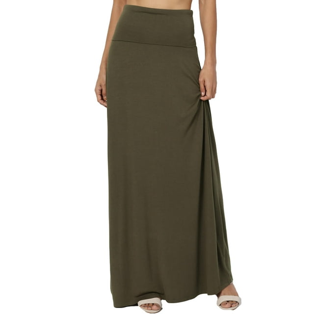 Jupe Longue Maxi Décontractée en Jersey Drapé Pliable pour Femmes P-3X