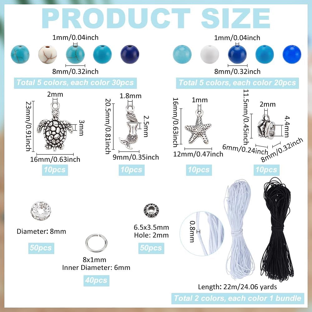 1 Set DIY ocean Theme Stretch Bracelet Making Kits Mixed Color 8mm Hole: 1mm