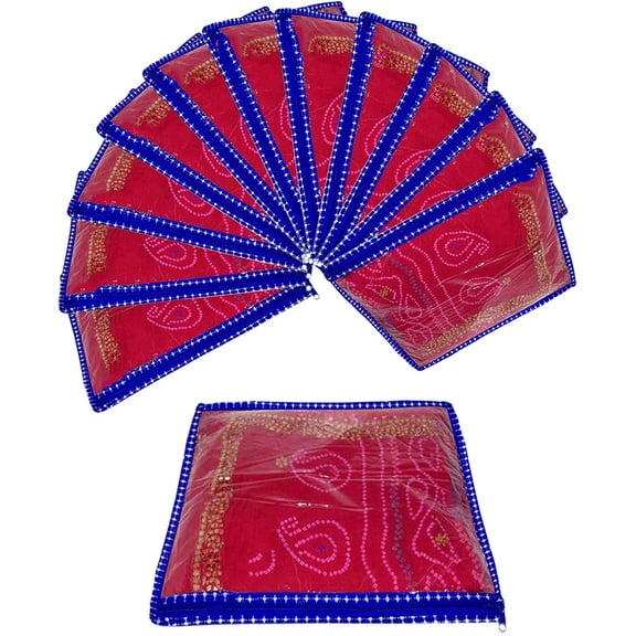 atorakushon Pack of 12 Parachute Fabric Foldable Garments Sare Blouse Cover Wardrobe Organizer Bag Pouch with Clear Window Zip Lock (Blue)