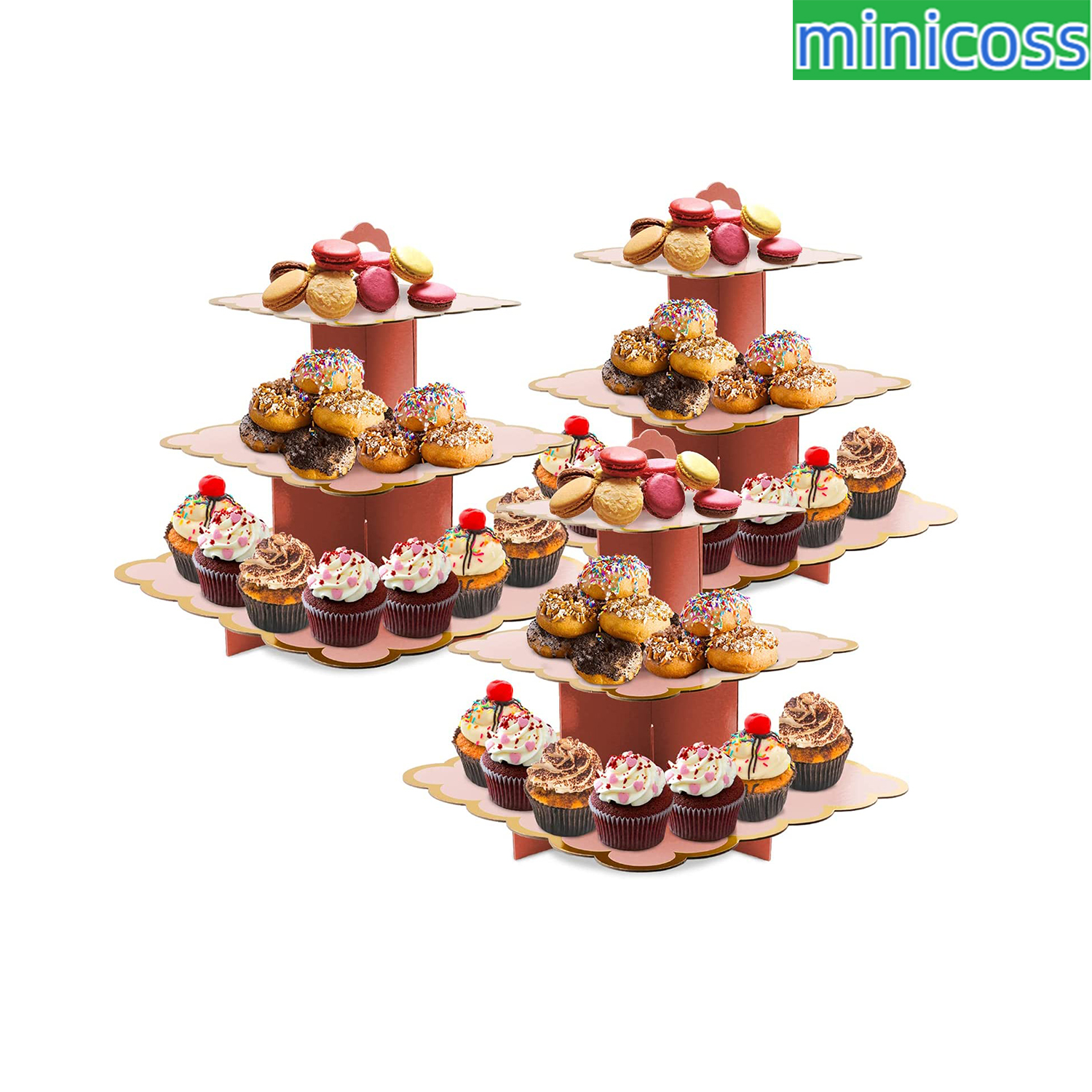 Cupcake Stand,3 Set of Square 3Tier Dessert Plates Mini Cakes