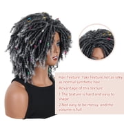 QUEENTAS Dreadlock Wigs for Women Braided Wigs Short Curly Braid Wig Synthetic Faux Locs Twist Braiding Hair Wigs (Black/Grey)