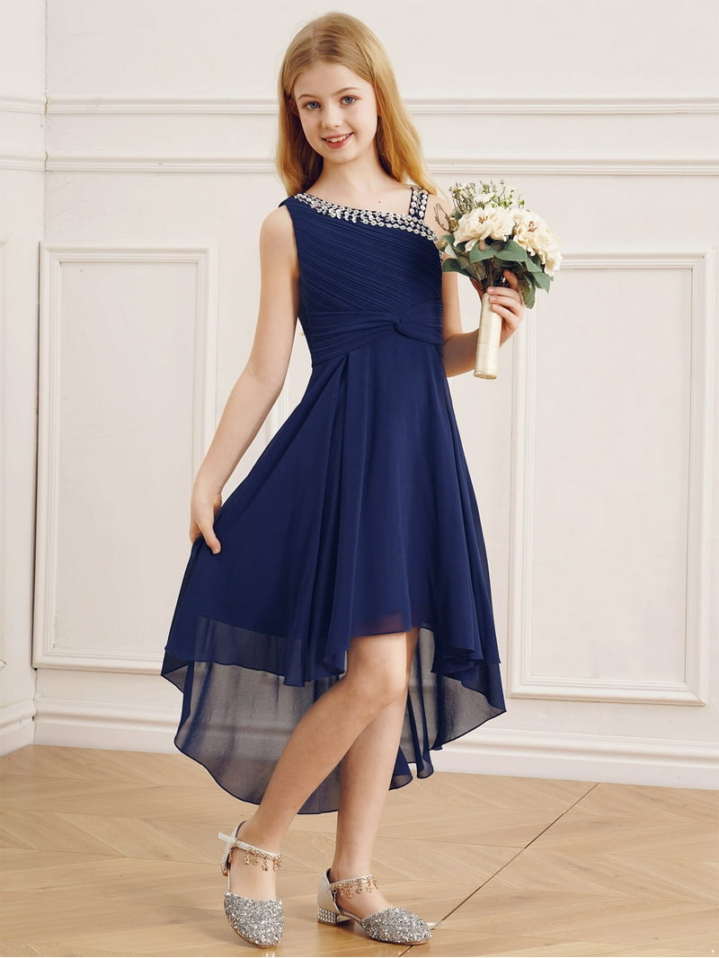 blue junior bridesmaid dress Blue Junior Party Dresses,Junior Bridesmaid Dresses,Ruffled Flower Girl Dress,JB00031, J4 / Pink