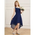 thumbnail image 4 of Yartina Kid Girls Chiffon Junior Bridesmaid Dress One Shoulder Wedding Flower Girls Dress Hi-Lo Navy Blue 10, 4 of 7