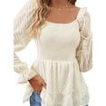 thumbnail image 3 of Franhais Women's Scoop Neck Smocked Tops Ruffle Long Sleeve Textured T-Shirts Peplum Blouses, 3 of 6