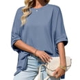 thumbnail image 3 of Summer Short Sleeve Oversize Solid Color T Shirt Women Loose Tops, 3 of 6
