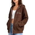 thumbnail image 3 of CBASIHI Womens Zip Up Hoodies with Pockets- Fall Casual Trendy Drop Shoulder Long Sleeve Oversized Sweatshirts Brown Size XL, 3 of 8
