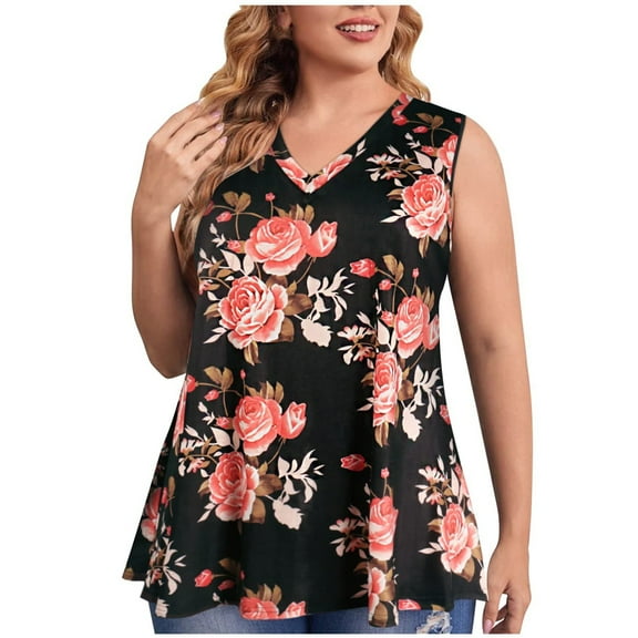 Yievot Womens Summer Oversized V-Neck Tank Top Fashion Solid Casual Loose Sleeveless Women's Flowy Blouses Shirts Tops On Clearance Red L