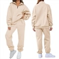 thumbnail image 3 of Conjuntos de Dos Piezas para Mujer: Jersey de Larga con Media Cremallera y Pantalón Deportivo Holgado con Bolsillos. Albaricoque XL, 3 of 8