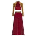 thumbnail image 4 of Raenseen Kids Girls 2 Piece Lyrical Jazz Dance Outfit Sequin Crop Top and Wide Leg Chiffon Pants Hip Hop Dance Set Burgundy 14, 4 of 5
