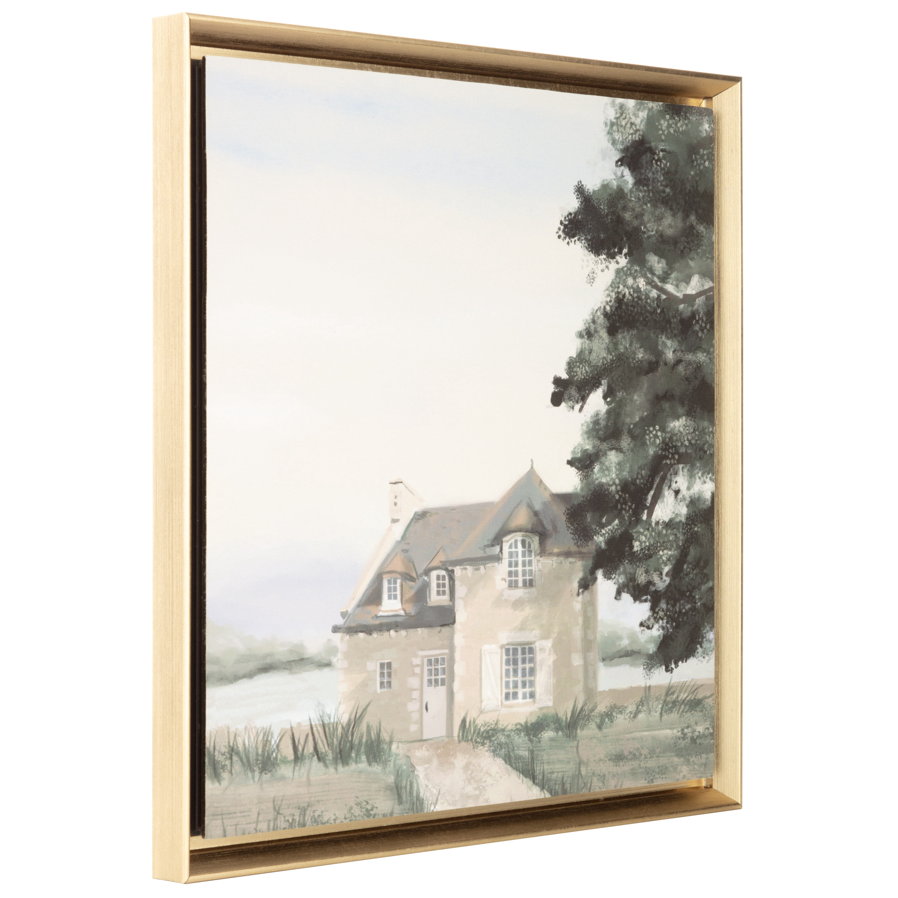Home Décor Collection Coastal Seaside Manor Framed Canvas Wall Art, 15.5" x 15.5", Antique Gold