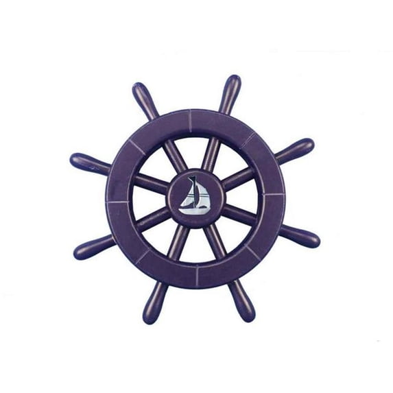 Handcrafted Decor new-dark-blue-sw-12-sailboat Dark Blue Decorative Ship Wheel with Sailboat, 12 in.