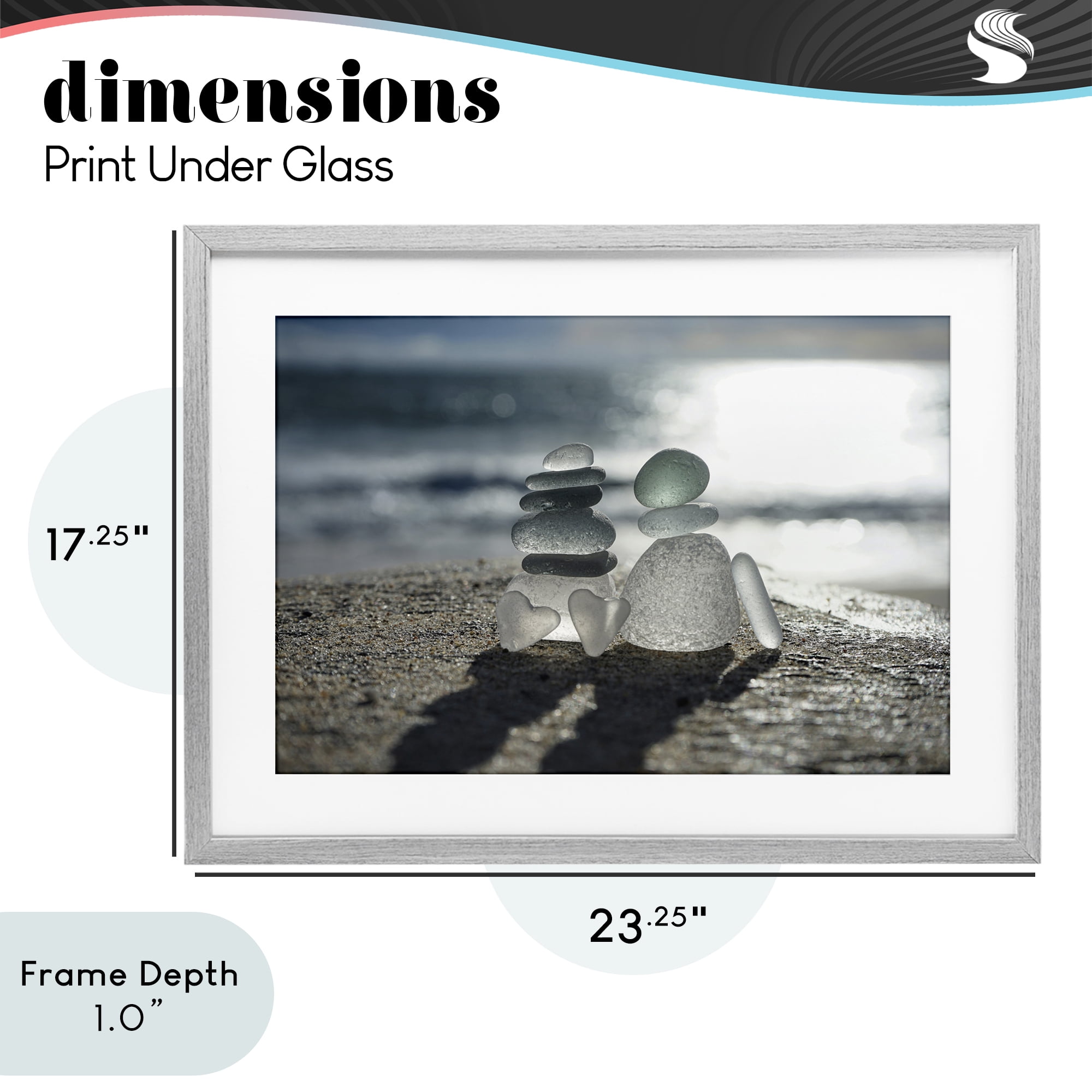 Stupell Industries Zen Sea Glass Hearts Gray Framed Print Under Glass, design by LMarie Allen