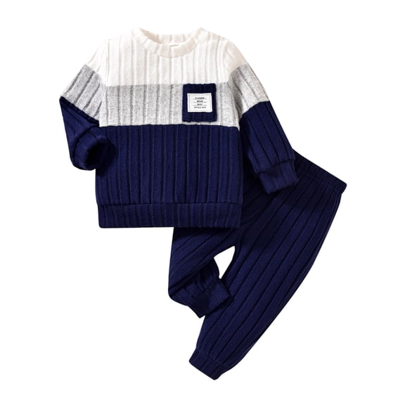 Spewahor Toddler Baby Boys Spring Fall Clothing Set 3 6 12 18 24 Months 2T 3T Long Sleeve O Neck Patchwork Pullover Solid Color Pants Outfits