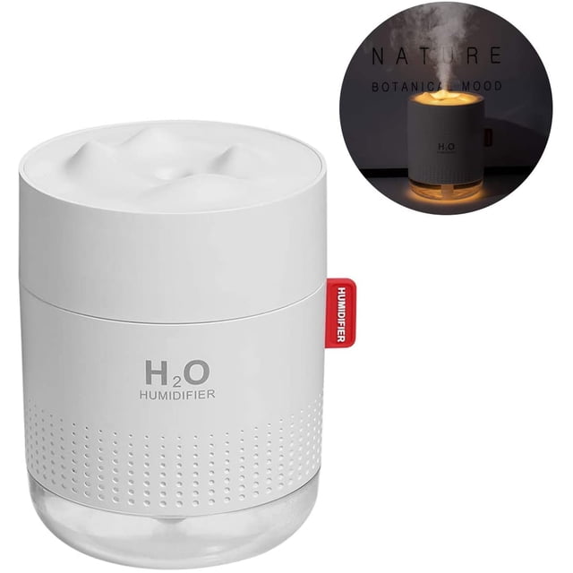 Humidificateur USB 500 ml, mini humidificateur d'air à ultrasons, humidificateur d'ambiance ultra silencieux de 20 dB - jusqu'à 10 à 15 heures de fonctionnement continu