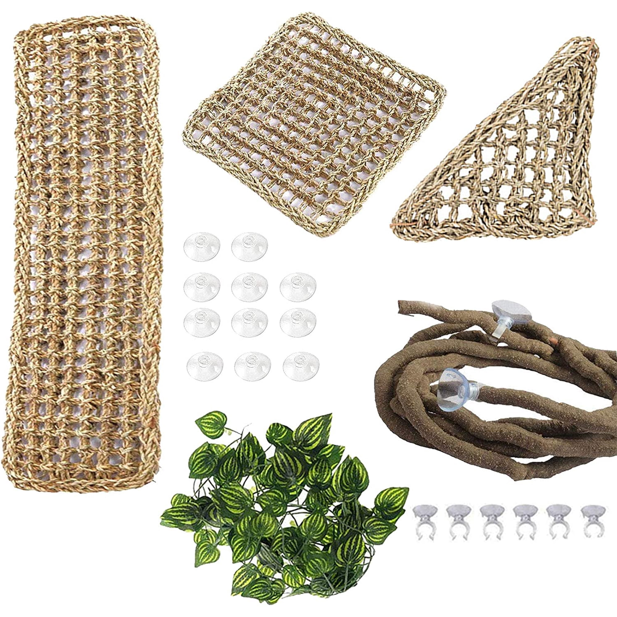 Bearded Dragon Hammock,Reptile Lounger Natural Seagrass Lizard Hammocks Habitat Tank Accessories Jungle Climber Vines Flexible Leaves Decor for Climbing Reptiles Chameleon Gecko Snakes