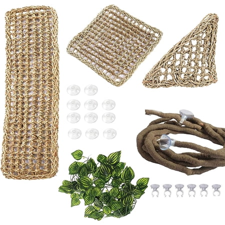 Bearded Dragon Hammock,Reptile Lounger Natural Seagrass Lizard Hammocks Habitat Tank Accessories Jungle Climber Vines Flexible Leaves Decor for Climbing Reptiles Chameleon Gecko Snakes