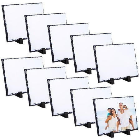 10Pcs 7.9 x 5.9 Inch Sublimation Blank Rock Slates, Rectangular Custom Picture Stone Slates with Display Stands for Thermal Heat Press Transfer Photos