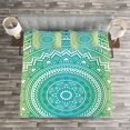 thumbnail image 3 of Teal and Lime Bedspread Set Queen Size, Ombre Mandala Ethnic Pattern with Flower and Petals Hippie Style Art, Quilted 3 Piece Decor Coverlet Set with 2 Pillow Shams, Teal Lime and White, by Ambesonne, 3 of 3