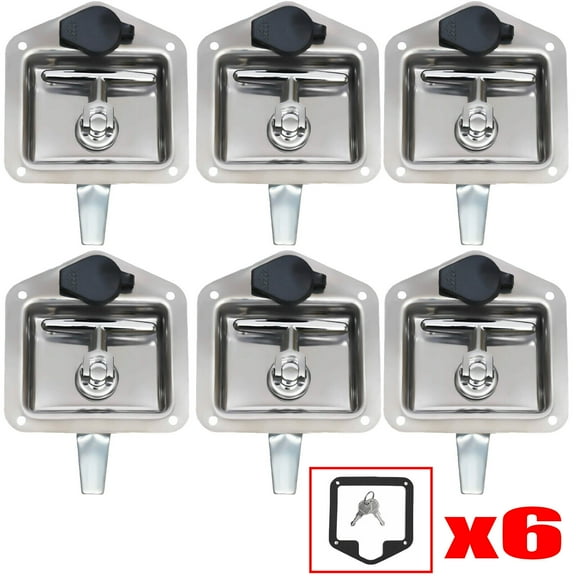 6pcs Stainless Steel Paddle Door Lock Latch Handle Truck Tool Box Trailer  12 Keys