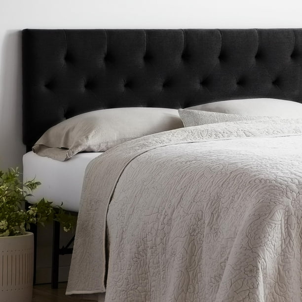 Rest Haven Upholstered Diamond Tufted Mid Rise Headboard, Queen, Black