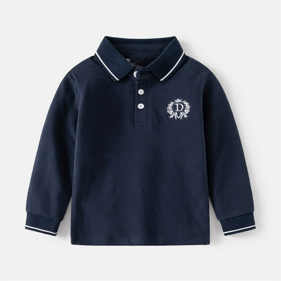 Boys' Polo Shirts Long Sleeve Boys Navy Button down Shirt Fall Tops Toddler Boys Clothes Size 3-4 Years